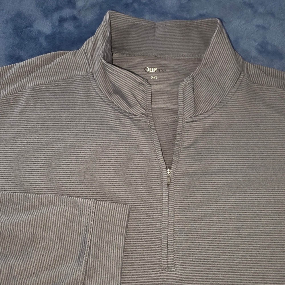 Quince‎ Mens Performance Jersey Golf Quarter Zip Black Grey Stripe XXL